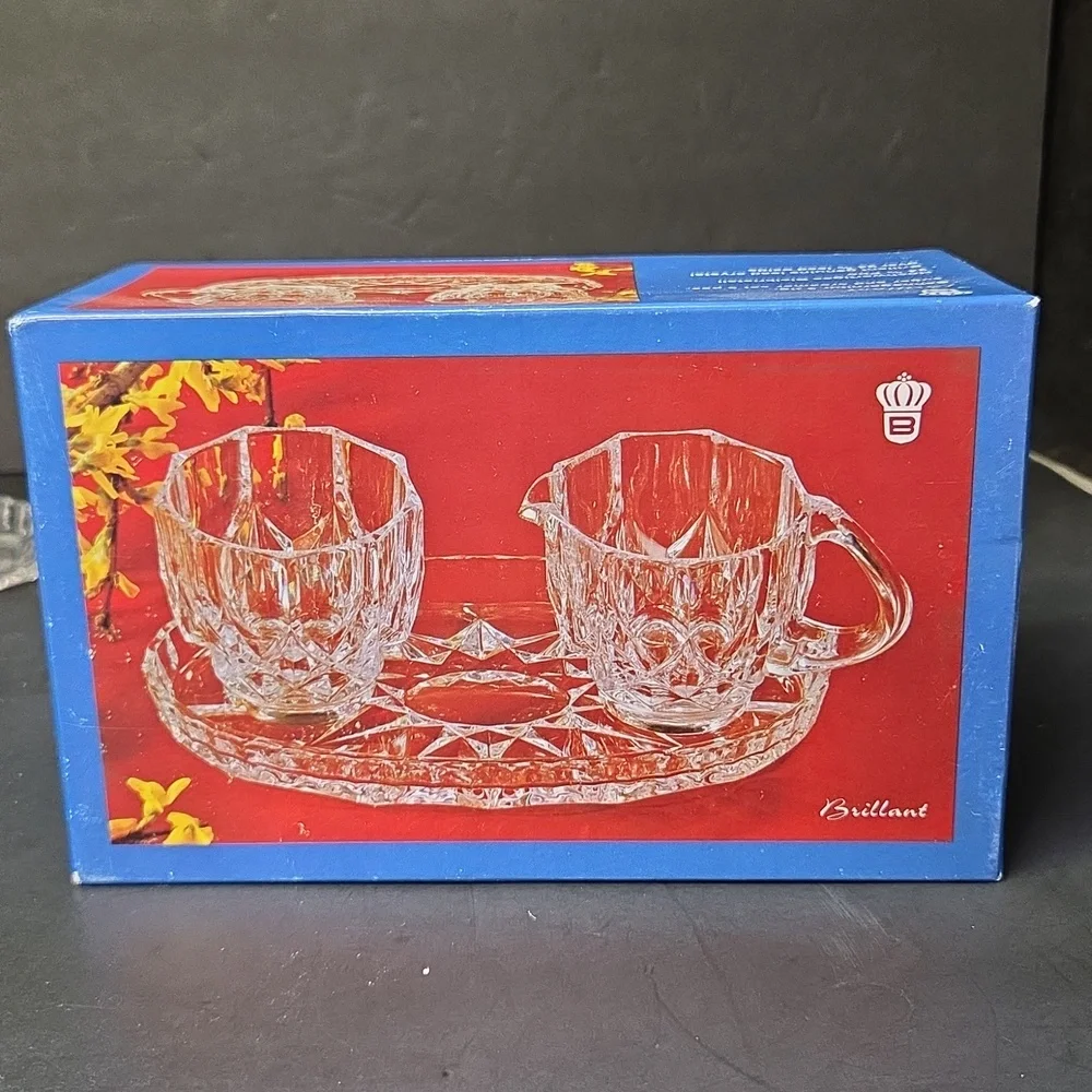 Brillant‎ West Germany Crystal Cream Sugar Tray Set W/ Original Box